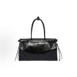 PRADA Bonnie soft lux series Detachable Adjustable shoulder strap enamel metal triangular logo hand-held shoulder bag for women, large size, black